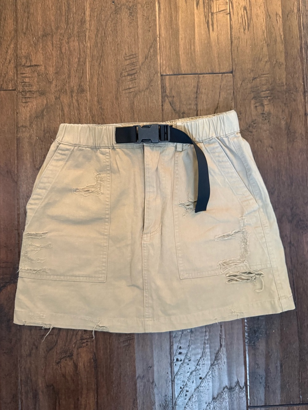 Carmar Distressed Tan Mini Skirt with Black Utility Belt
